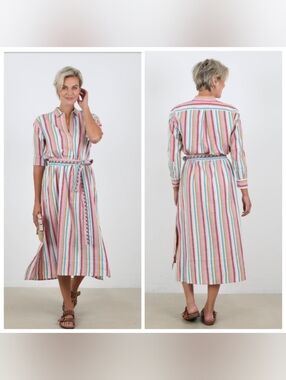 Xirena Hope Striped Long Sleeve Midi Dress Size M Vacation Cotton